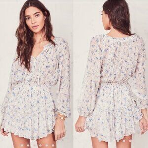 LoveShackFancy Popover Silk Dress in Pearl River Floral P/XS